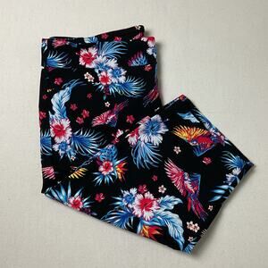 Terra & Sky Carpi Pants Black with Bright Colorful Tropical Print Womens 1X